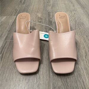 A New Day Women's Blush Pink/Cream Slide Kitten Heel Mules Size 8